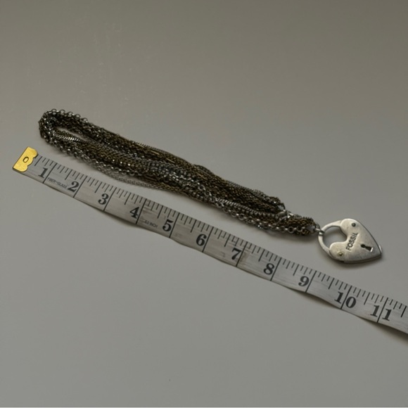 Fossil Luv Story Multi Strand Mixed Metal Crystal Locket Heart Necklace Eclectic - Picture 7 of 8